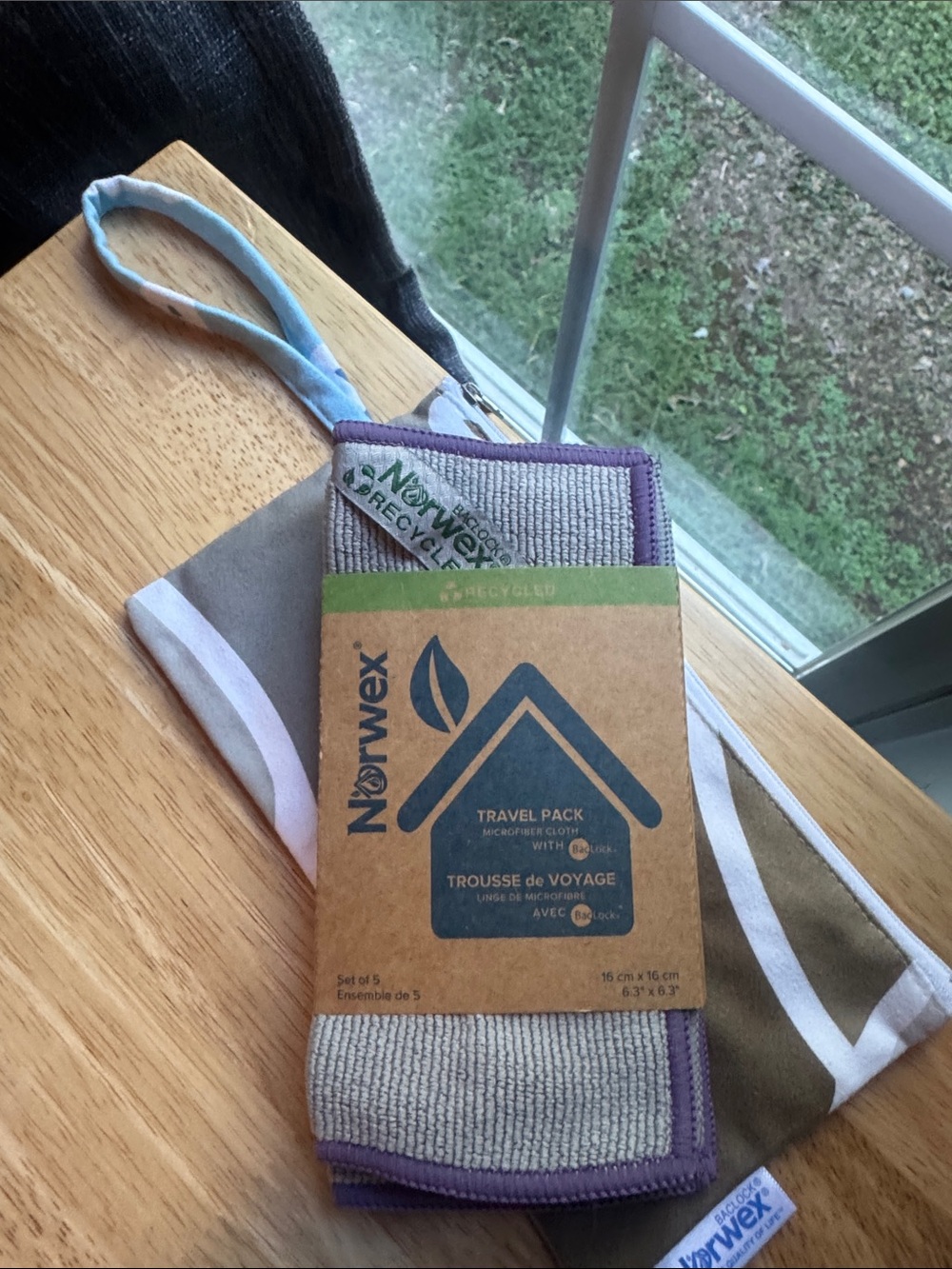 Norwex Gray Microfiber Travel Cloths with Purple Trim
